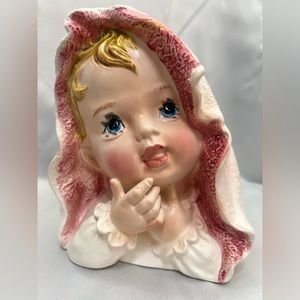 Vintage Relpo Baby Gir Head Planter Vase Ceramic Figurine Pink Face Samson 1963